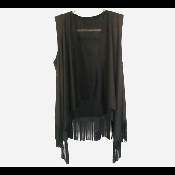 Stella Marina black faux suede fringed vest - Picture 2 of 9